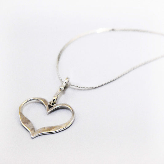 Sterling Silver Hand-Hammered Heart Necklace - Love Symbol | Sterling Silver Heart Necklace | Hand-Hammered Love Symbol