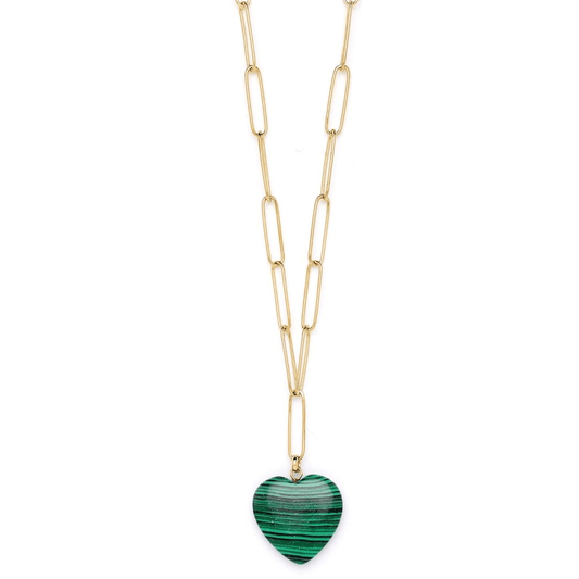 Le Catch x OIYA 2.0: Amazonian Gemstone Heart Chain Necklace | Gold Heart Necklace - Malachite Pendant | Unique Design