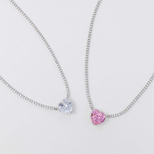 Firing Heart Sterling Silver Tennis Necklace | Sterling Silver Heart Tennis Necklace | Elegant Jewelry