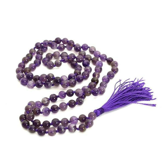 Natural Amethyst Mala Prayer 108 Beads Japa Mala Tassel Necklace | Amethyst Mala Beads Necklace 108 Japa Prayer - Shop Now