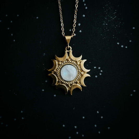 Lunar Witch Necklace - Rainbow Moonstone Pendant | Lunar Witch Necklace - Moonstone Magic
