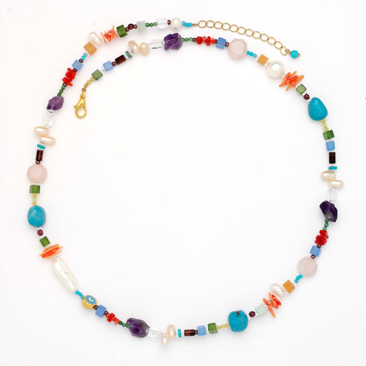20" Multicolor Gemstone and Pearl Necklace | Multicolor Gemstone & Pearl Necklace - 20-inch