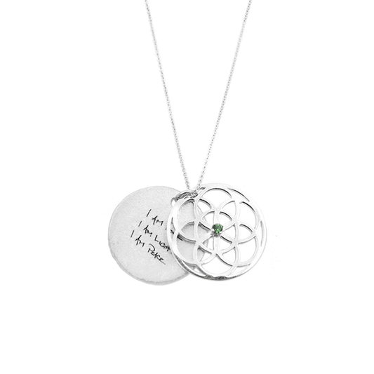 SEED OF LIFE NECKLACE SILVER + GREEN ERINITE SWAROVSKI CRYSTAL | Seed of Life Silver Necklace with Green Swarovski