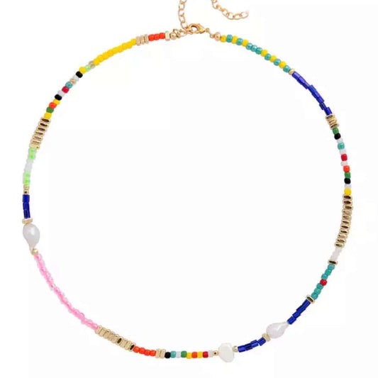 Colorful Beads and Pearls Choker | Handmade Colorful Beads & Pearls Choker Necklace
