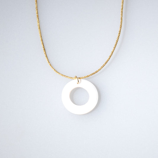 Gold-Threaded Mother of Pearl Circle Pendant | Gold-Threaded Mother of Pearl Pendant | Unique Elegance